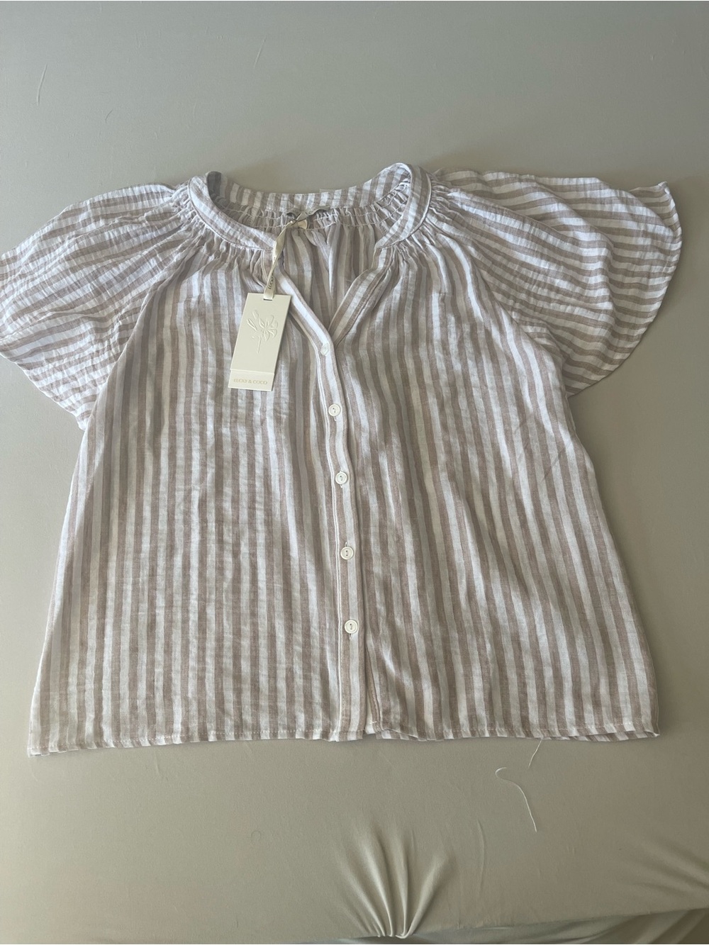 Lucky & Coco Lightweight Beige and White Striped Button-Front Blouse